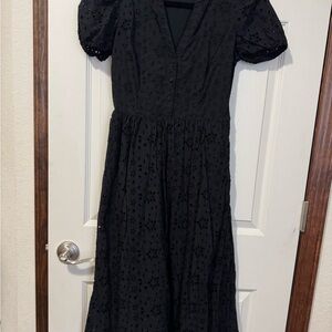 J. Crew Black Puff Sleeve V-Neck Midi Dress